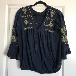 Free People Navy Peasant Top